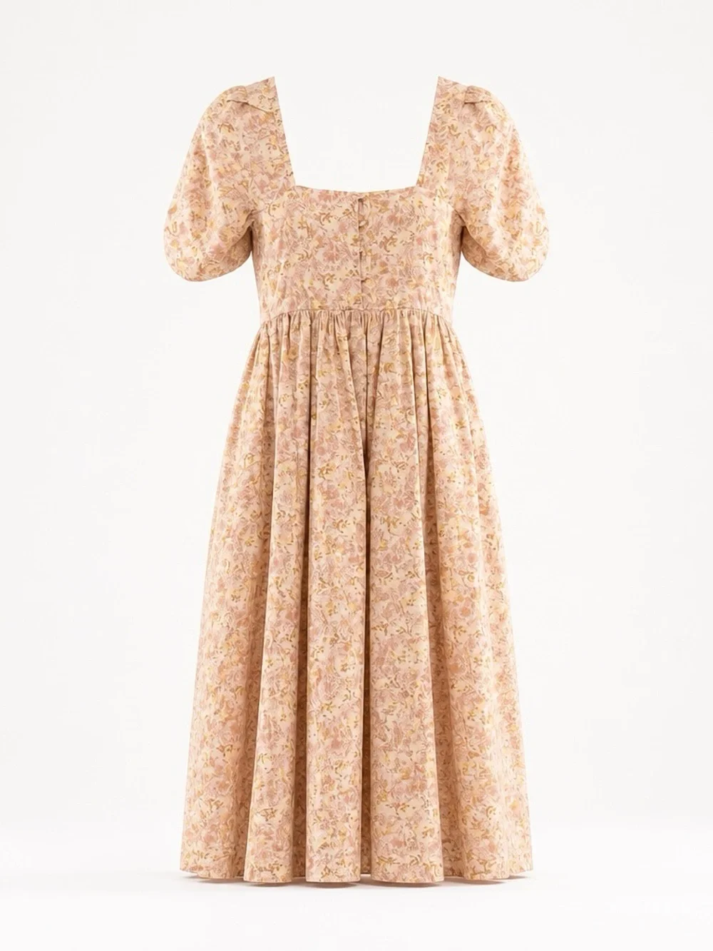 AMAZING! Free People She's A Dream Cream Floral Puff Sleeve Cotton Midi Dress